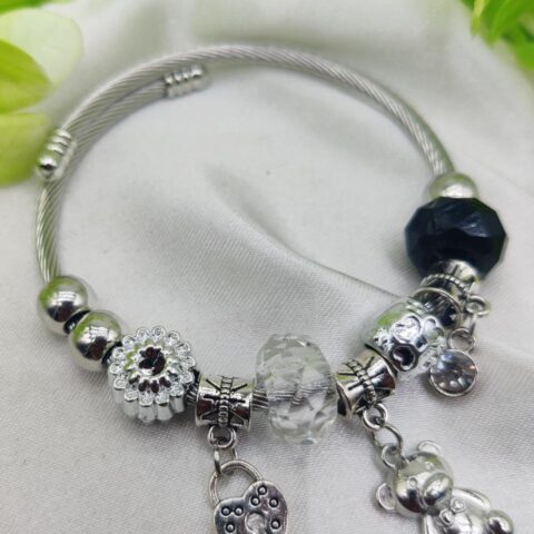 1 Piece Imported Pandora-Inspired Silver Charm Bracelet  Heart & Teddy Accents | Best Quality Bracelet For Girls & Women | Girls & Women Jewellery