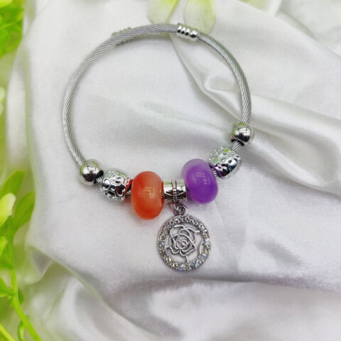 1 Piece Imported Elegant Pandora Bracelet with Rose Charm and Beaded Accents | Best Quality Bracelet For Girls & Women | Girls & Women Jewellery