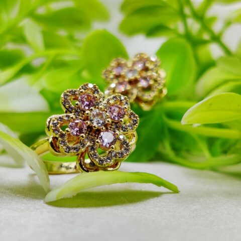 1 Piece Imported Elegant Moveable Floral Cluster Ring with Sparkling Zircon Detailing ?? | Luxurious Design Ring | Adjustable Ring | Ring For Girls & Women ?